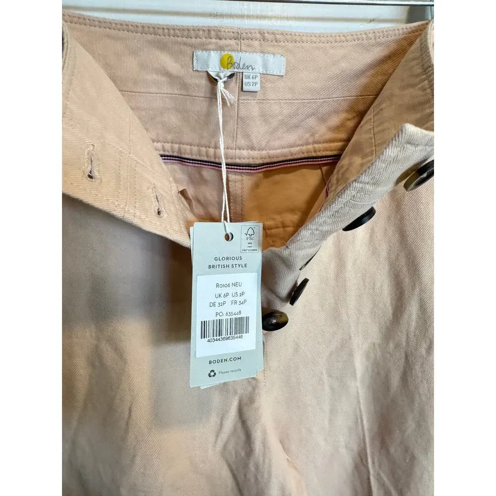BODEN NWT High Waist Wide Leg Trousers Size US 2 Petite Cotton Linen $159 MSRP - Picture 3 of 12